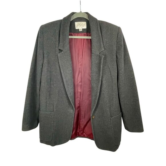 Vintage Lord & Taylor Wool Cashmere Blend Oversized Blazer Charcoal Gray Size 6 - Picture 4 of 16